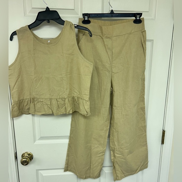 Tan 2 piece Linen Vacation Set NWOT SIZE M - Picture 8 of 8